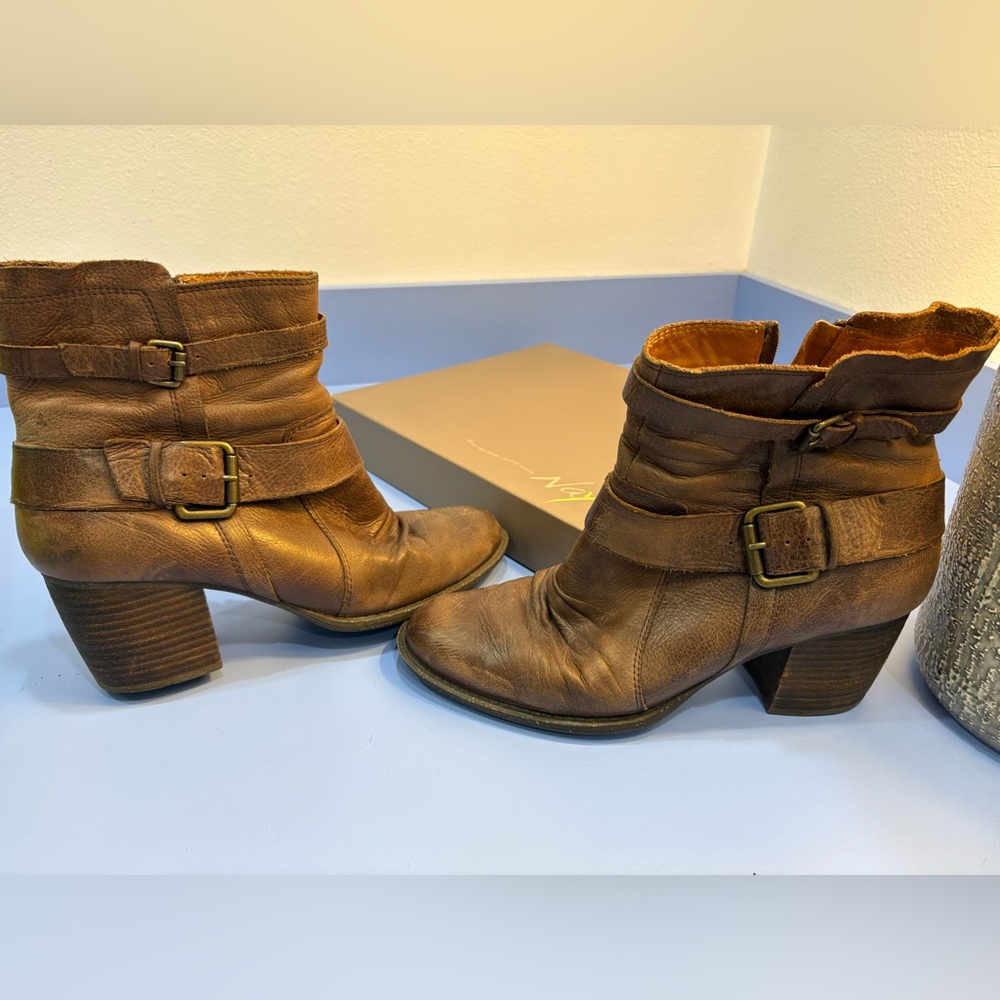 Naya Brown Buckled Ankle Booties